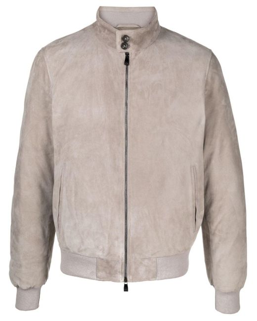 Corneliani Gray Padded Suede Leather Jacket for men