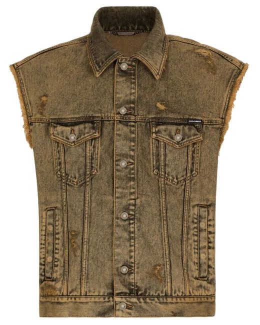 Dolce & Gabbana Green Overdyed Denim Gilet for men