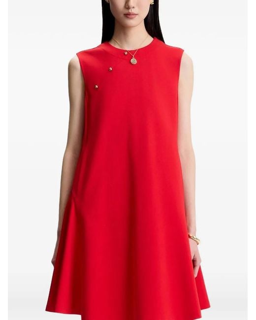Shanghai Tang Red Knot-Button Trapeze Mini Dress