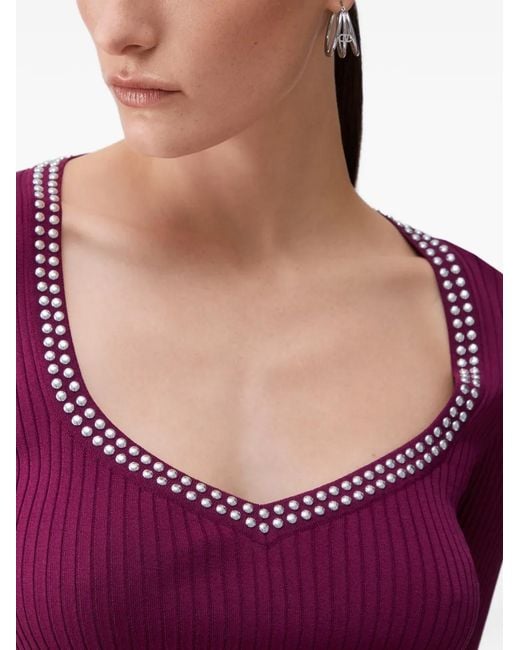 Liu Jo Purple V-Neck Studded Top
