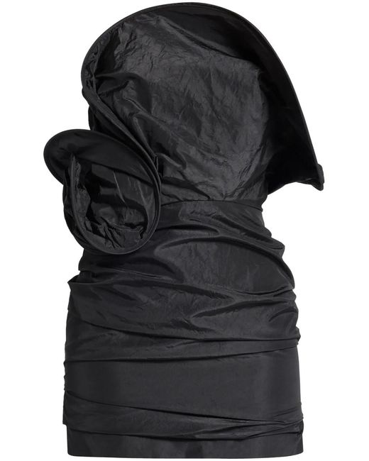 Magda Butrym Black Strapless Floral Appliqué Silk Mini Dress
