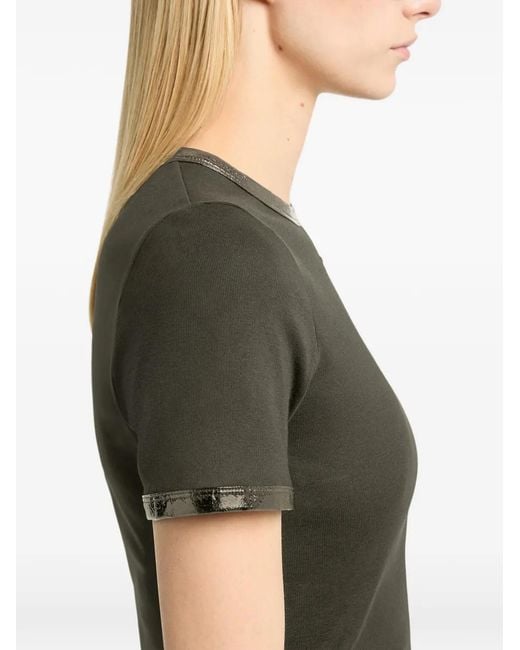 Courreges Green Vinyl-Trim Logo-Patch T-Shirt