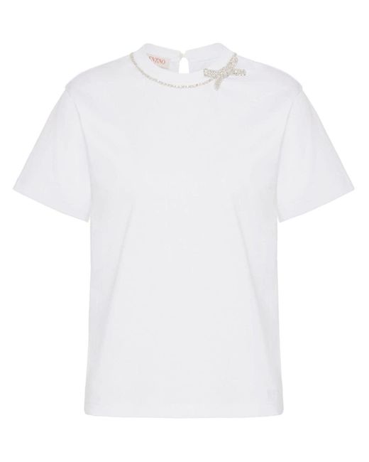 Valentino Garavani White Bow-embellished Cotton T-shirt