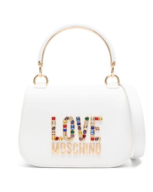 Love Moschino White Gemstones Logo-lettering Tote Bag