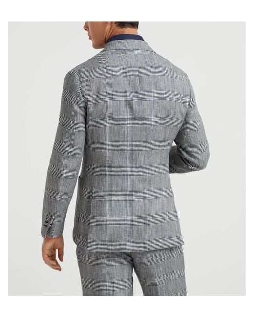 Brunello Cucinelli Gray Plaid Double-Breasted Blazer for men