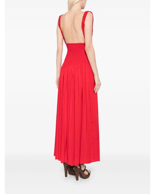 Bambah Red Ruched Backless Dress