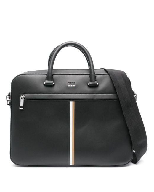 Boss Black Rubberised-stripe Laptop Bag for men