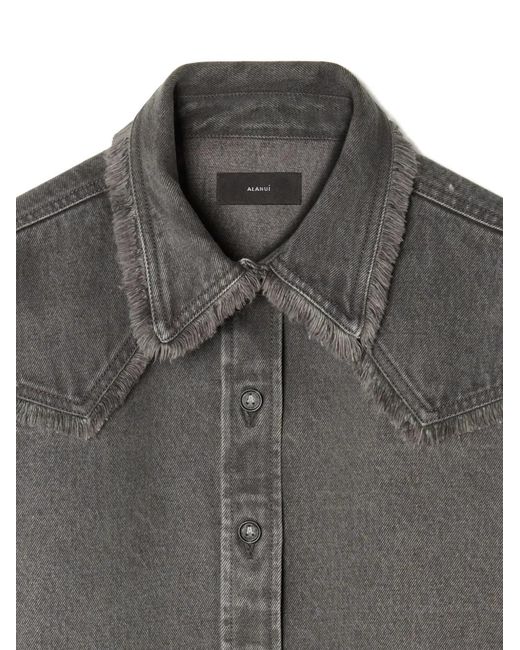 Alanui Gray Frayed-Hem Denim Shirt