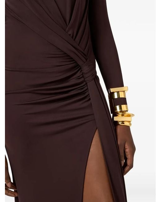 Elisabetta Franchi Brown Open Back Draped Maxi Dress