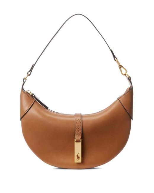 Polo Ralph Lauren Brown Small Polo Id Leather Shoulder Bag