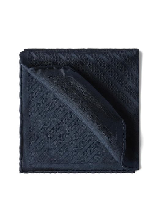 Brunello Cucinelli Blue Stripped-Pattern Silk Pocket Square for men