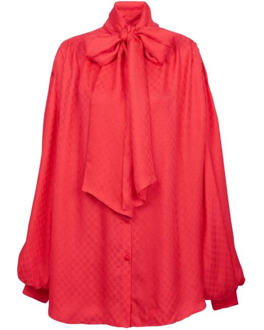 Balmain Red Silk-Blend Monogram Blouse