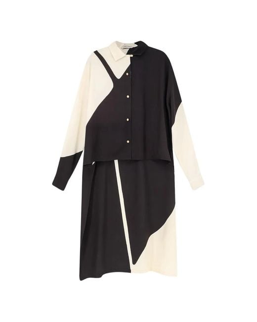 Alberta Ferretti Black Graphic-Print Asymmetric Shirt