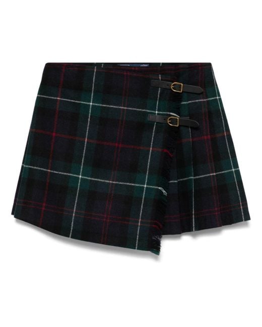 Polo Ralph Lauren Black Plaid-Pattern Wrap Mini Skirt