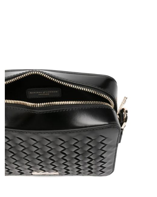 Aspinal Black Camera Woven Mini Crossbody Bag