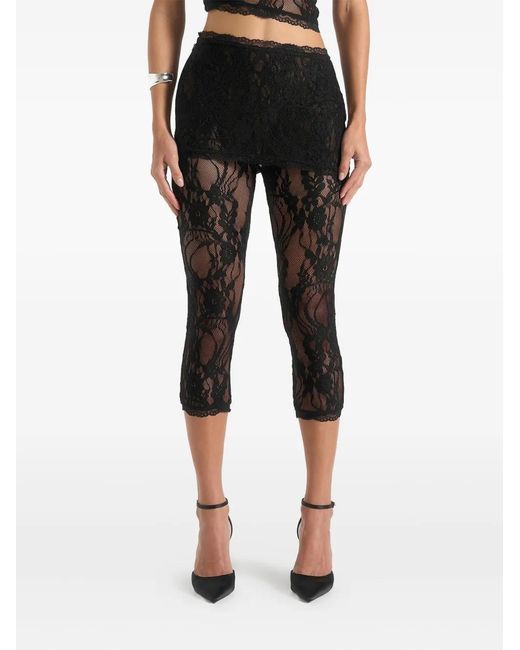 Manière De Voir Black Aimée Lace Asymmetric Capri Leggings