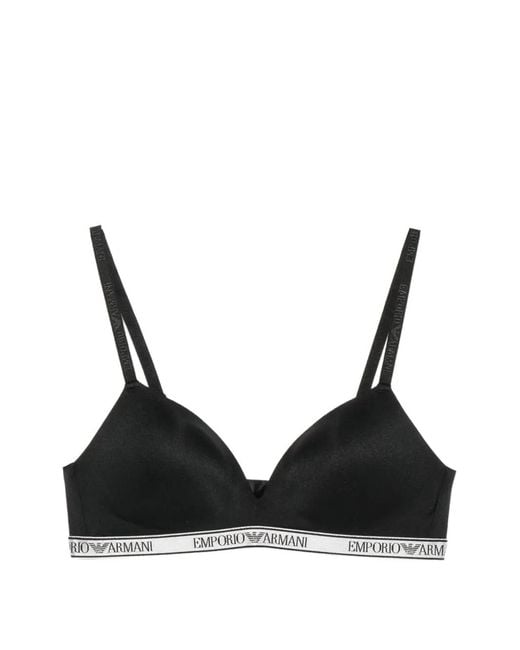 Emporio Armani Black Logo-Tape Triangle Bra