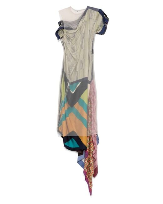 MARINE SERRE Green Silk-Scarves Midi Dress