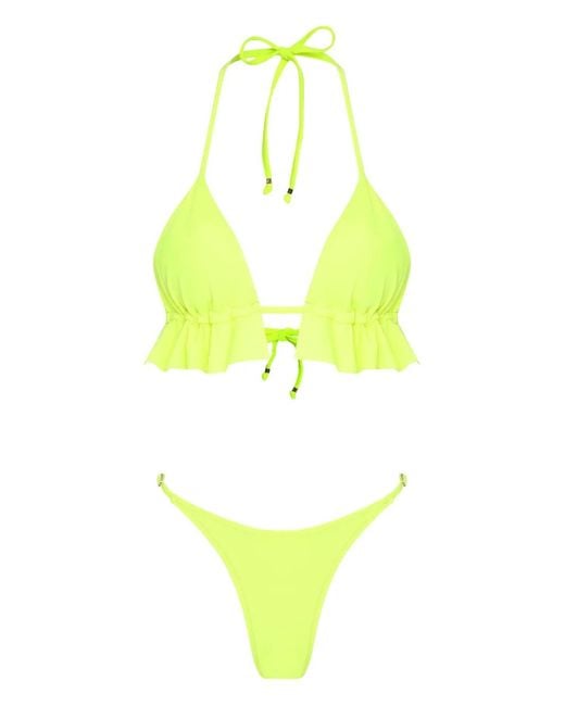 Amir Slama Yellow Ruffled Triangle Bikini