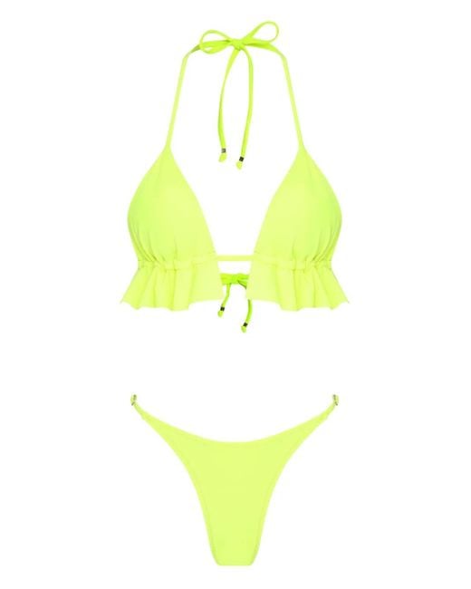 Amir Slama Yellow Ruffled Triangle Bikini