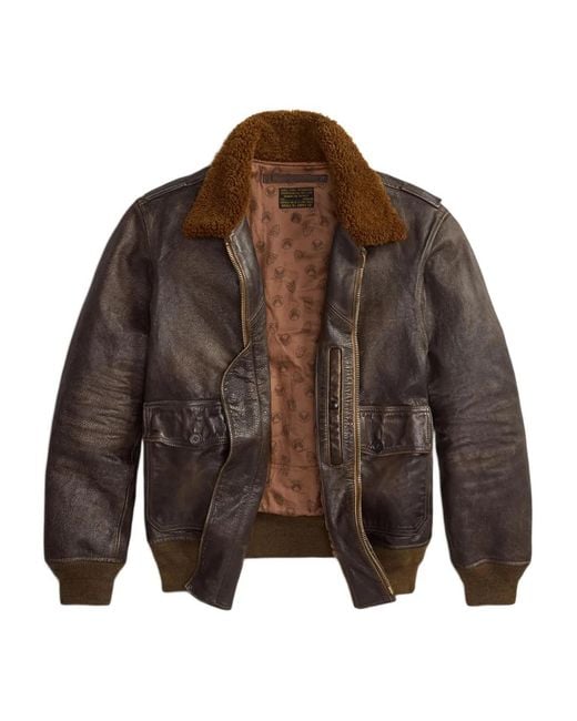 RRL Brown Shearling-Collar Leather Jacket for men