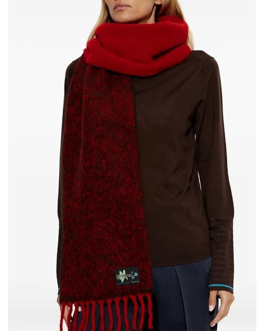 Paul Smith Red Fringe-Trim Logo-Patch Scarf
