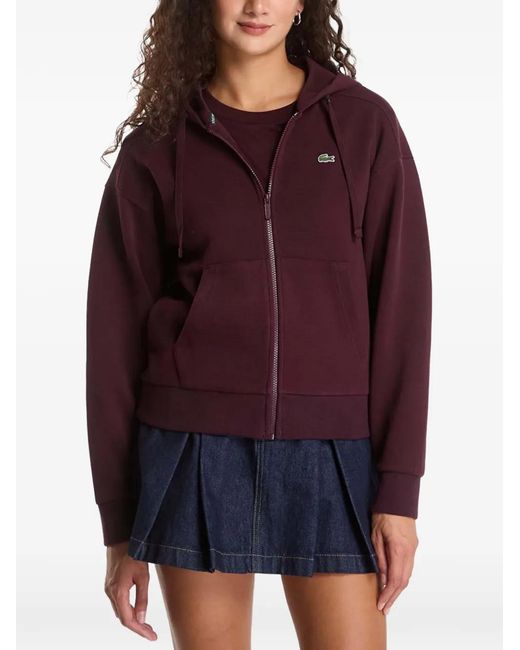Lacoste Purple Logo-Patch Zip-Up Hoodie