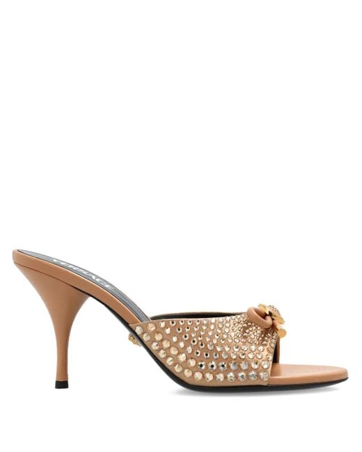 Versace 85mm Opera Embellished Bow Sandals Natural