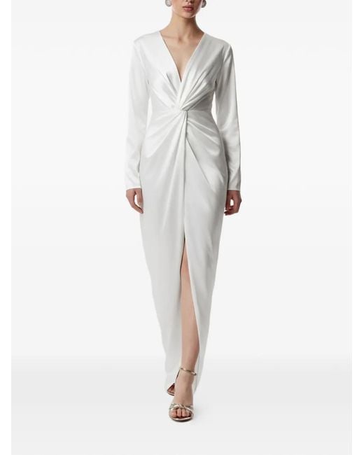 Framboise White Robe À Col V À Design Torsadé
