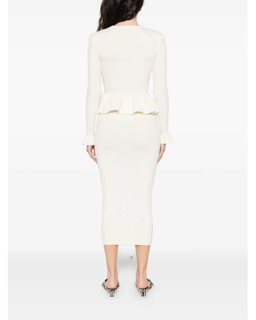 Self-Portrait Asymmetrische Gebreide Midi-Jurk in het White