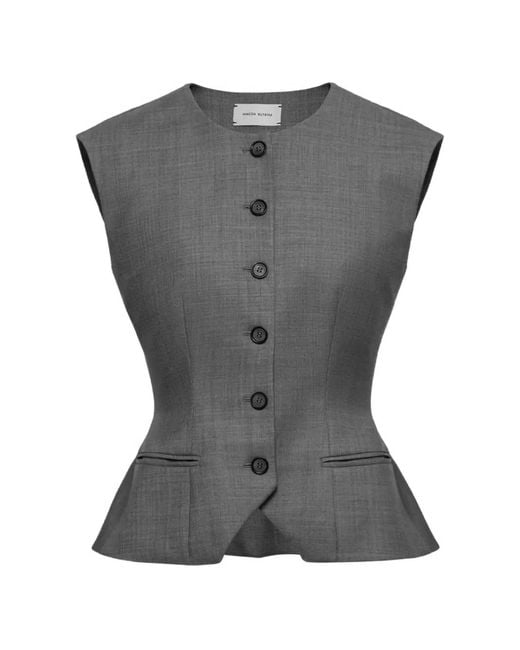 Magda Butrym Gray Peplum Button-Up Vest