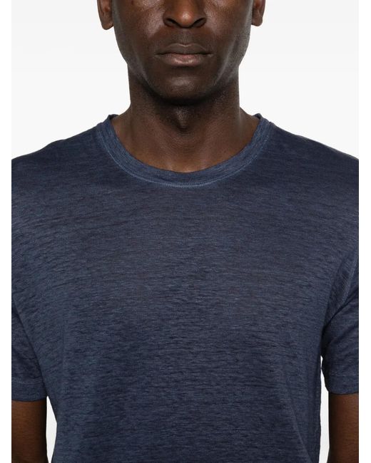 120% Lino Blue Crew-Neck Linen T-Shirt for men