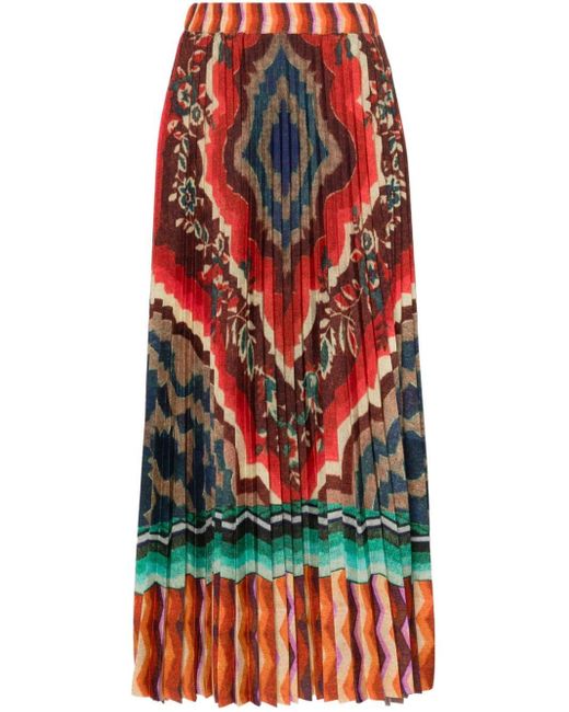 Pierre Louis Mascia Red Abstract-print Pleated Skirt
