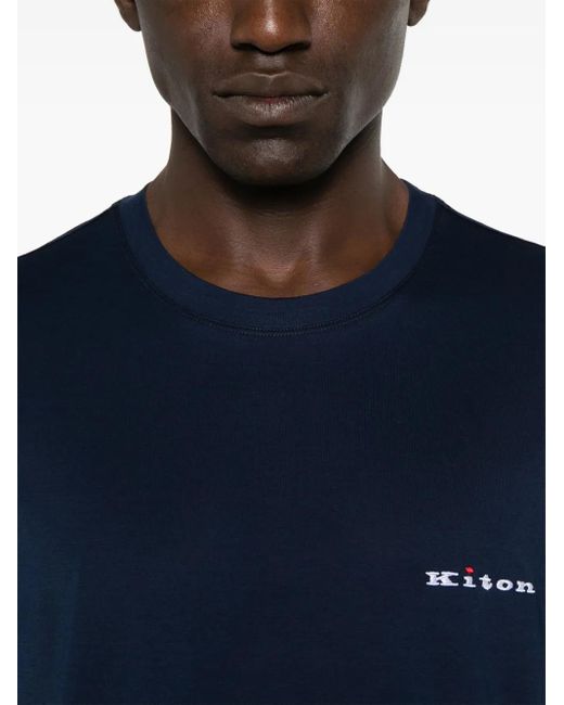 Kiton Blue Logo-Embroidered T-Shirt for men