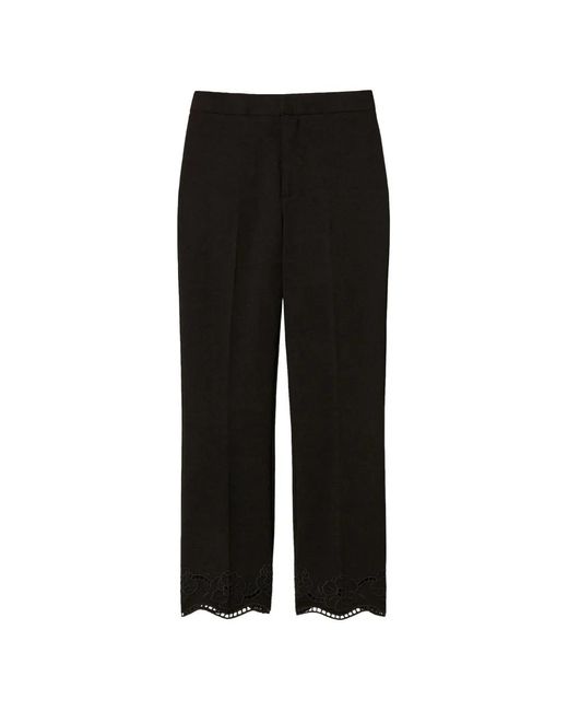 Twinset Black Straight Trousers With Broderie Anglaise
