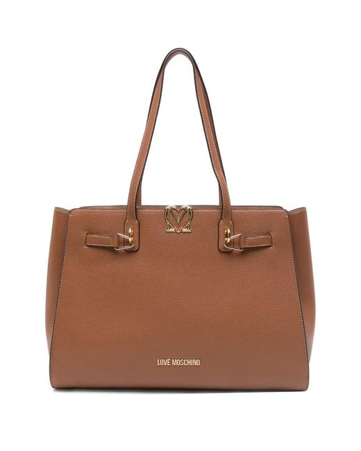 Love Moschino Brown Buckle Logo Tote Bag