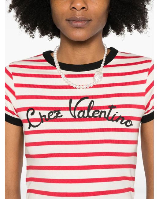 Valentino Garavani Red Striped Jersey Cotton T-Shirt
