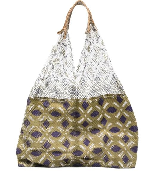 Epice White Mesh-Panel Geometric Tote Bag