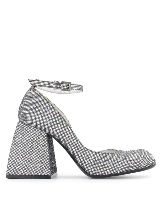 NODALETO White Square-Toe Block-Heel Pumps