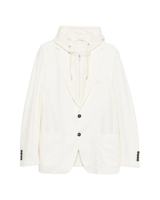 Eleventy White Hooded Single-Breasted Blazer for men