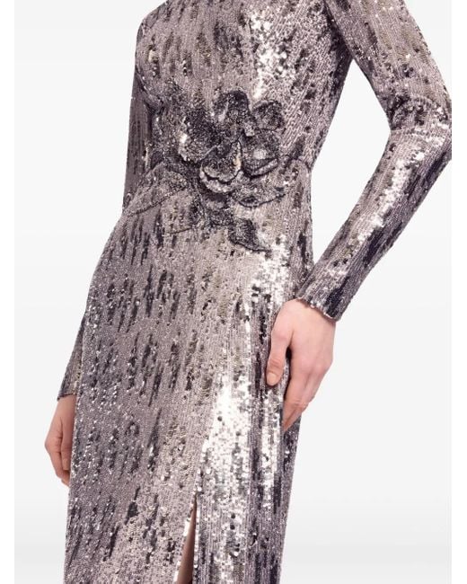 Elie Saab Gray Embellished-Sequin Midi Dress