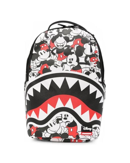 Sprayground White Mickey Mouse Graphic-Print Shark Backpack for men