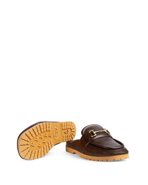 Gucci Brown Horsebit-detail Leather Slippers for men