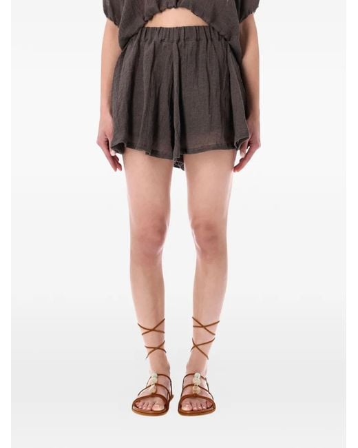 120% Lino Black Short À Taille Élastiquée