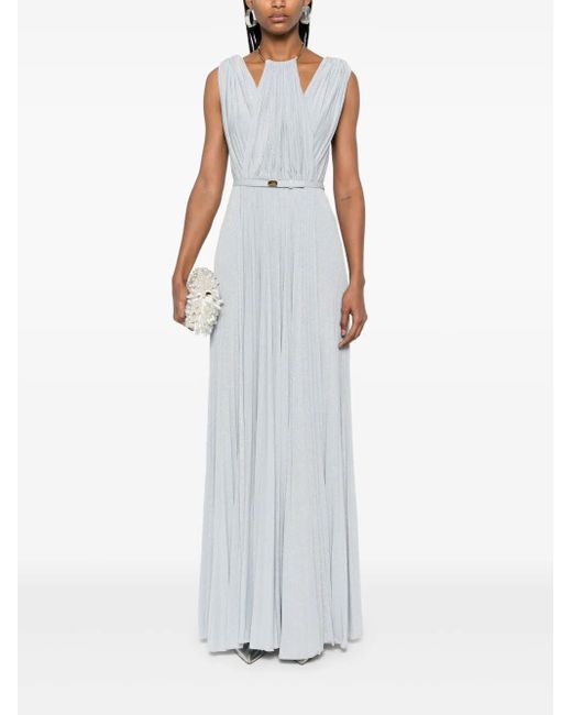 Elisabetta Franchi White Plissé Maxi Dress