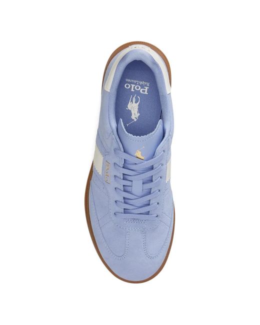 Polo Ralph Lauren Blue Heritage Aera Suede Striped Leather Sneakers