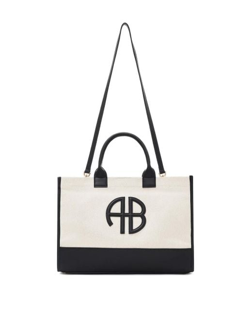 Anine Bing White Medium Lara Tote Natural Canvas With