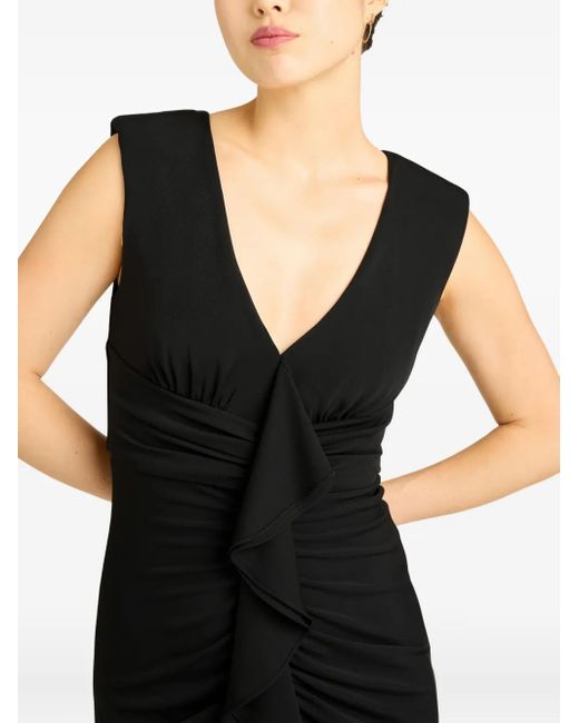 Vestido fruncido con cuello en V Cinq À Sept de color Black