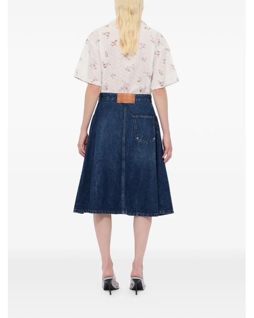 MSGM Blue A-Line Midi Skirt