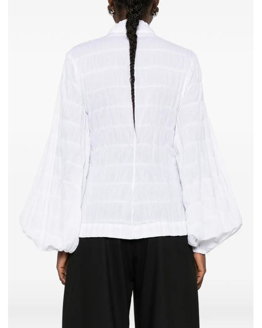 Thelatest White Balloon-Sleeve Shirt